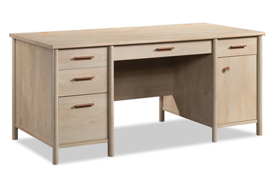 Whitaker Point 65.98" Commercial Grade Executive Office Desk with 5-Drawers & Cabinet - Natural Maple|Bureau de direction Whitaker Point de 65,98 po de qualité commerciale à 5 tiroirs avec armoire - érable naturel