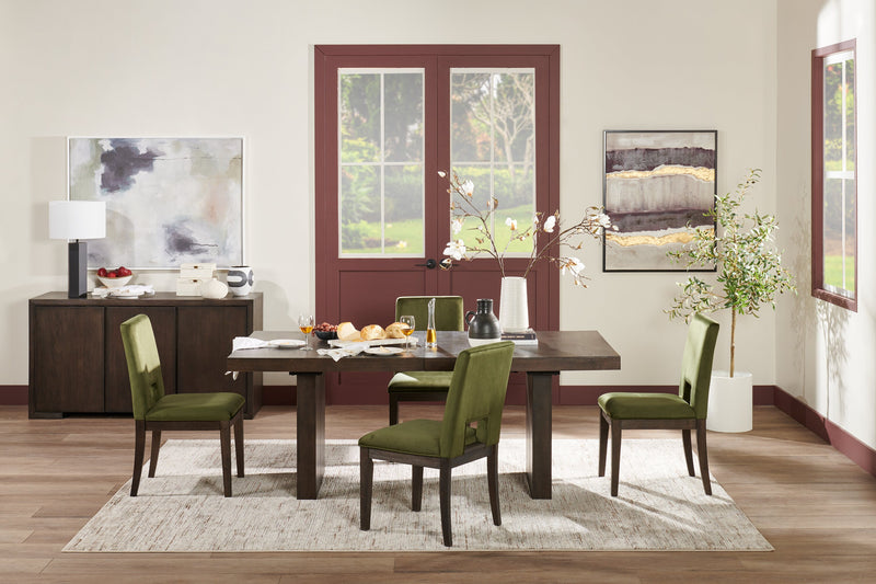 Zelda Dining Chair with Chenille Fabric - Green & Espresso Brown