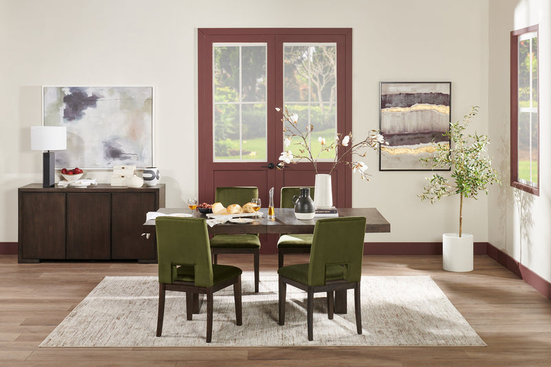 Zelda Dining Chair with Chenille Fabric - Green & Espresso Brown