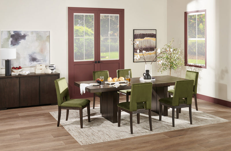 Zelda Dining Chair with Chenille Fabric - Green & Espresso Brown