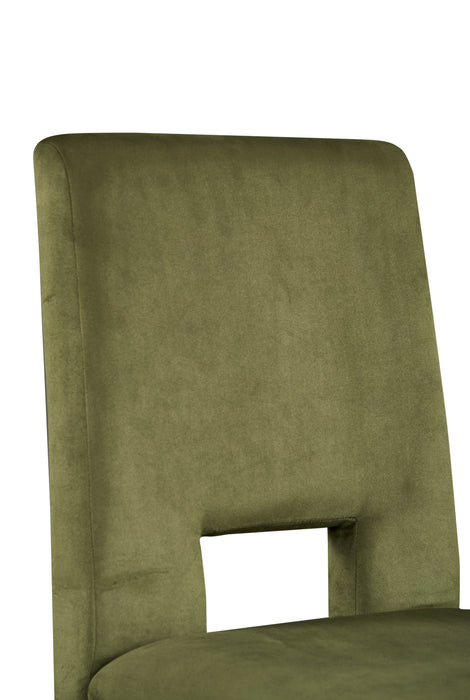 Zelda Dining Chair with Chenille Fabric - Green & Espresso Brown