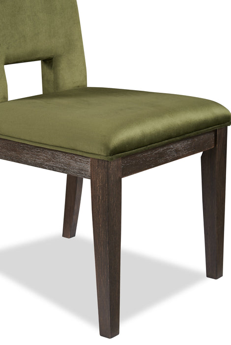 Zelda Dining Chair with Chenille Fabric - Green & Espresso Brown
