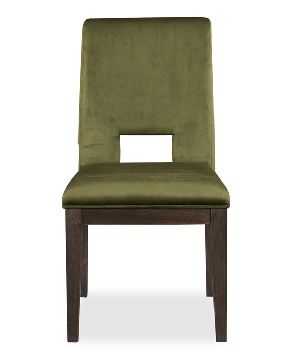 Zelda Dining Chair with Chenille Fabric - Green & Espresso Brown