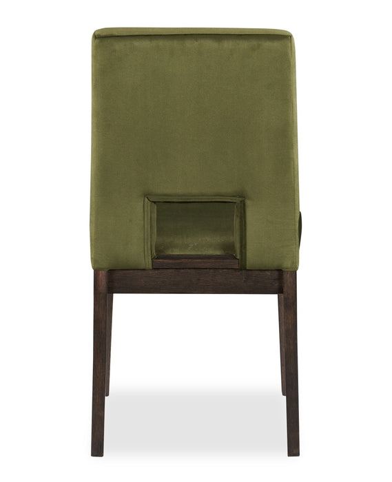 Zelda Dining Chair with Chenille Fabric - Green & Espresso Brown