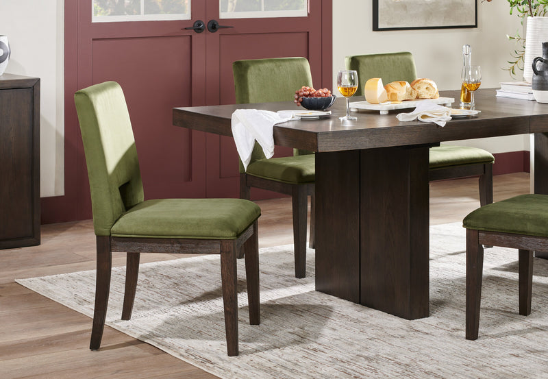 Zelda Dining Chair with Chenille Fabric - Green & Espresso Brown