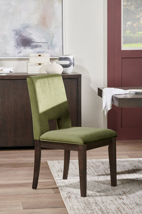 Zelda Dining Chair with Chenille Fabric - Green & Espresso Brown