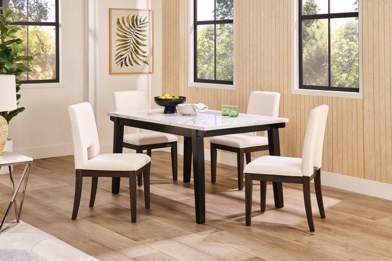 Zelda Dining Chair with Chenille Fabric - White & Espresso Brown