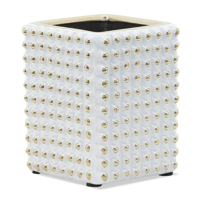 White and Gold 4\" Ceramic Pen Holder