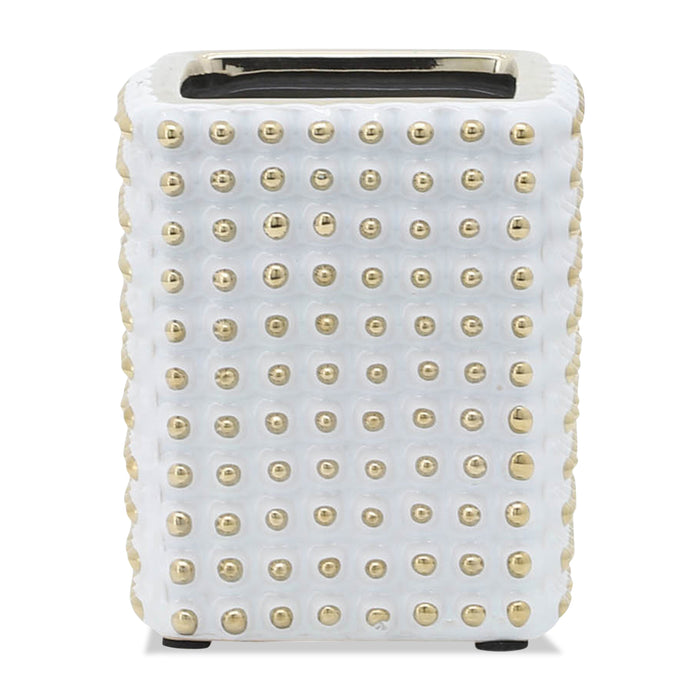 White and Gold 4\" Ceramic Pen Holder