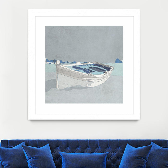 \"Docked Ashore Ii\" Matted and Framed White 30x30 Wall Art