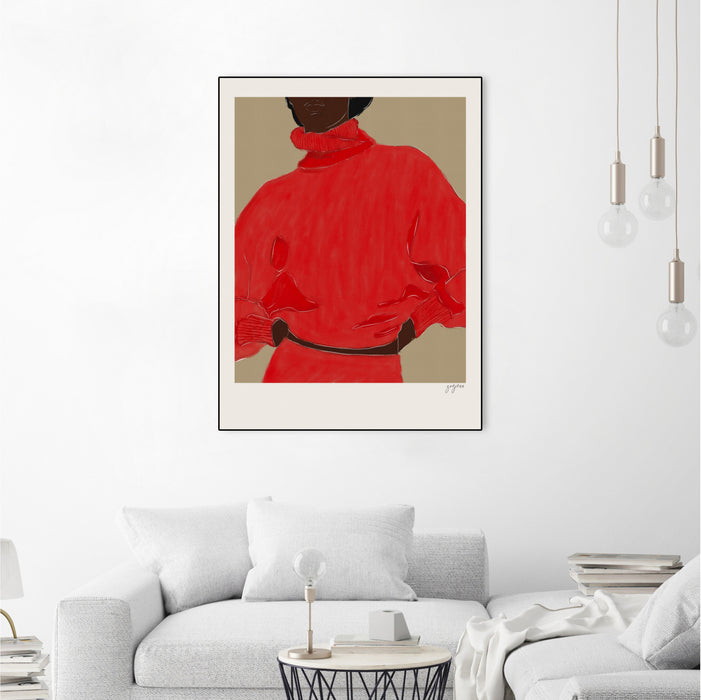\"Woman In Red\" Canvas Framed Black 24x32 Wall Art