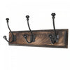 Triple Gun Metal Iron Hooks on Wood Base