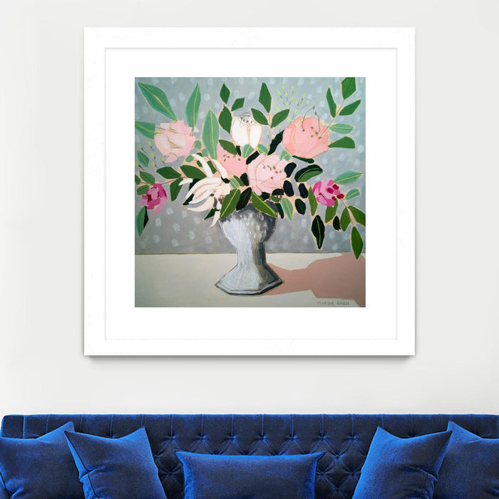 \"Spring Florals 1\" Matted and Framed White 36x36 Wall Art