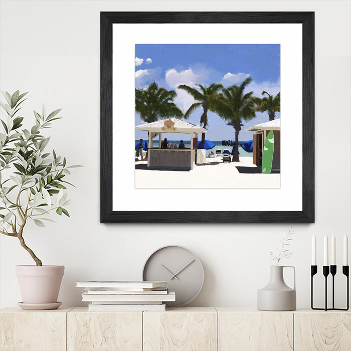 \"Key West Cabana I\" Matted and Framed Black 36x36 Wall Art