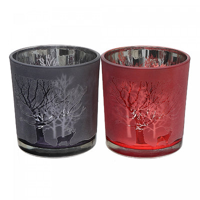 Glass Tealight Holders Amber Trees - Set of 2 Candle Holder|Bougeoirs pour bougie chauffe-plats en verre avec arbres ambrés - ensemble de 2 bougeoirs