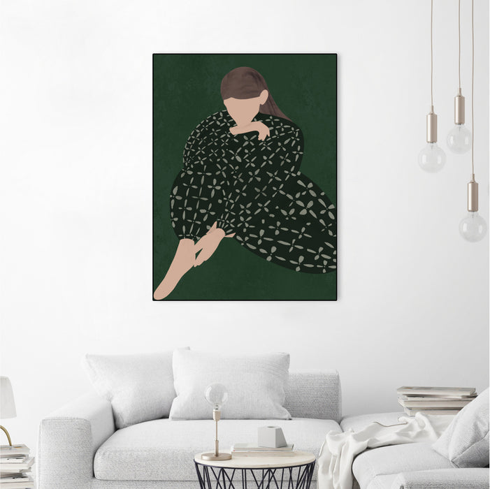 \"Woman In Green\" Canvas Framed Black 30x40 Wall Art