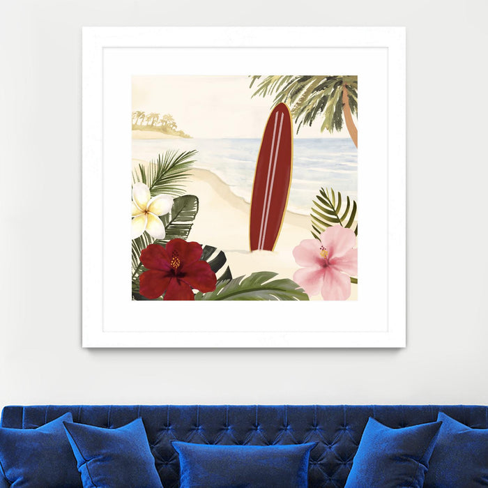 \"Aloha Ii\" Matted and Framed White 36x36 Wall Art