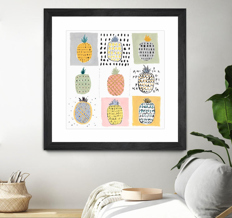 \"Nine Pineapples\" Matted and Framed Black 30x30 Wall Art
