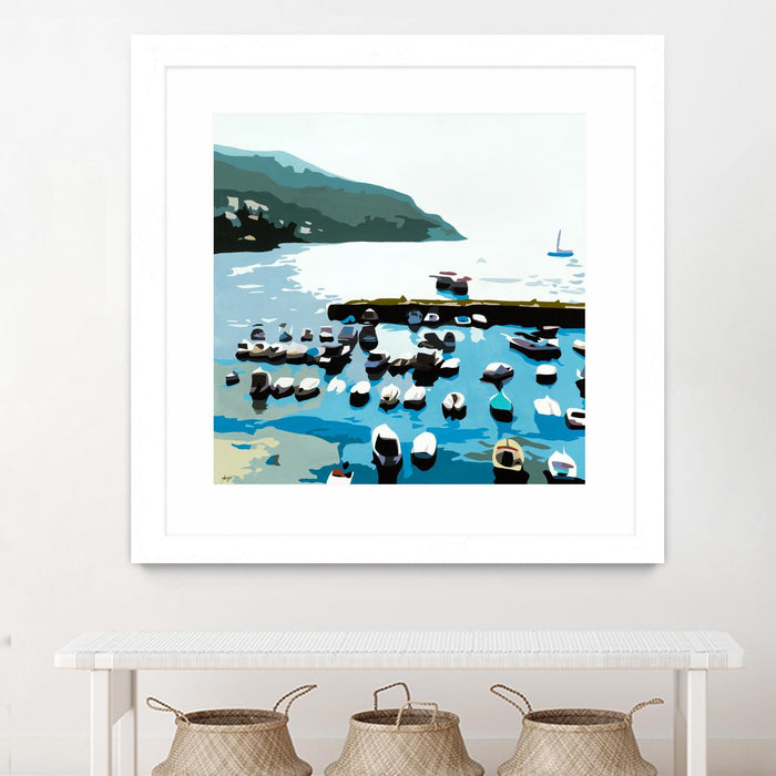 \"Boats\" Matted and Framed White 30x30 Wall Art
