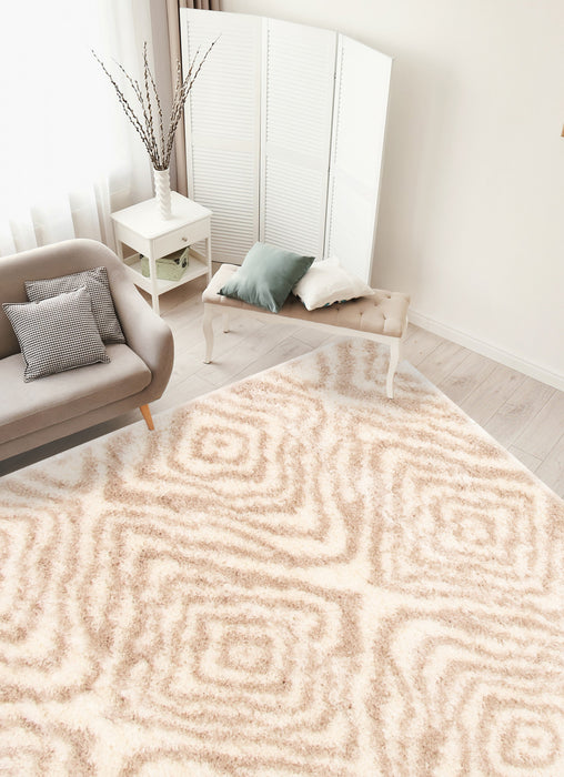 Agalia Abstract Ivory-Tan Shag - 6'7\" x 9'6\"
