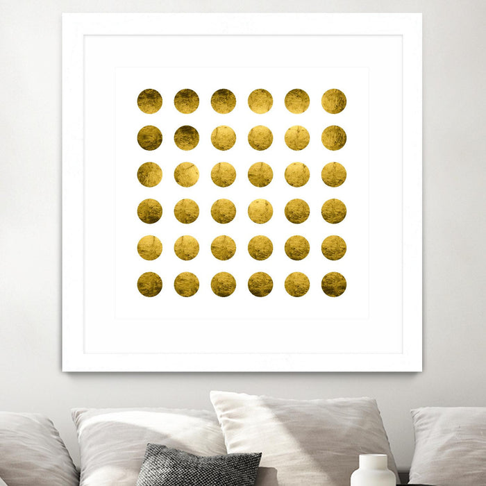 \"Golden Spots White\" Matted and Framed White 36x36 Wall Art
