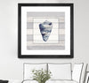 "Muted Blue Shell On Wood" Matted and Framed Black 36x36 Wall Art