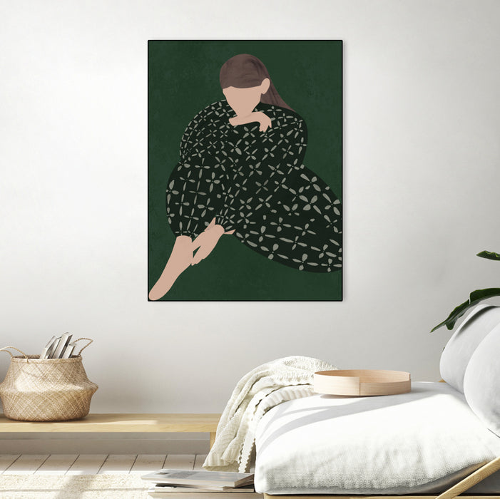 \"Woman In Green\" Canvas Framed Black 30x40 Wall Art