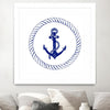 "Blue Nautical Circle I" Matted and Framed White 30x30 Wall Art