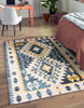 Mosaic Taupe/Blue Machine Washable Area Rug - 5'0" x 7'0"