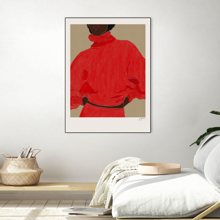 \"Woman In Red\" Canvas Framed Black 24x32 Wall Art