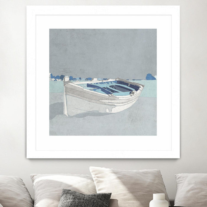 \"Docked Ashore Ii\" Matted and Framed White 30x30 Wall Art