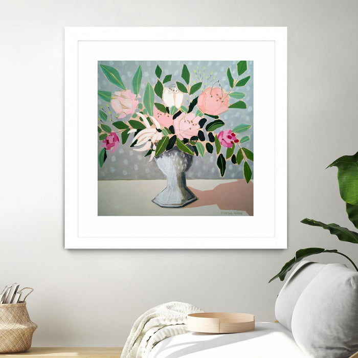 \"Spring Florals 1\" Matted and Framed White 36x36 Wall Art