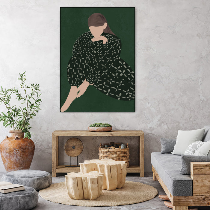 \"Woman In Green\" Canvas Framed Black 30x40 Wall Art
