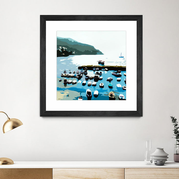 \"Boats\" Matted and Framed Black 36x36 Wall Art
