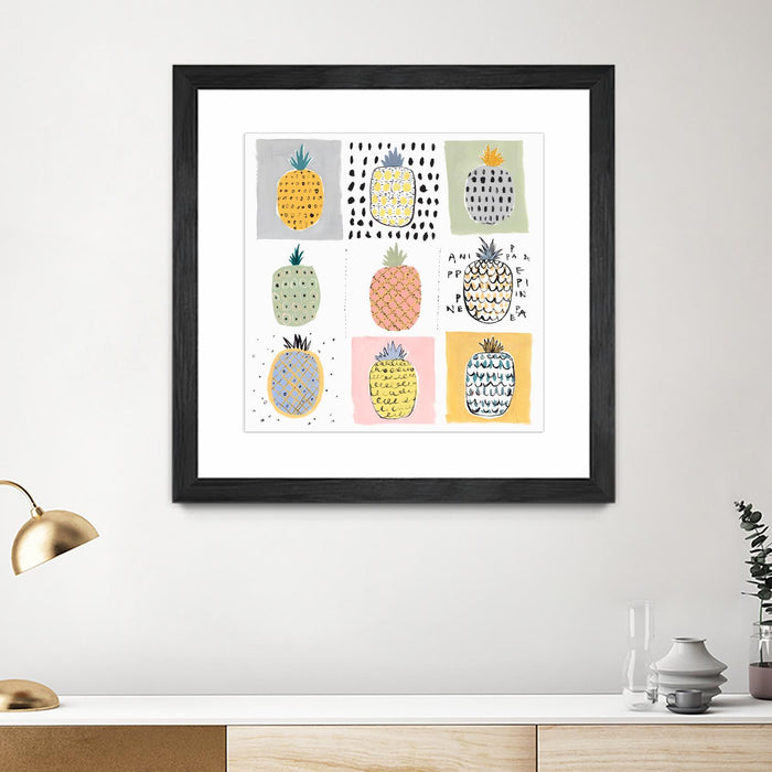 \"Nine Pineapples\" Matted and Framed Black 36x36 Wall Art