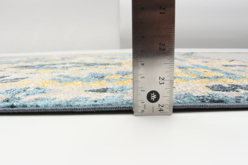 Mosaic Taupe/Blue Machine Washable Area Rug - 2'6\" x 8'0\"