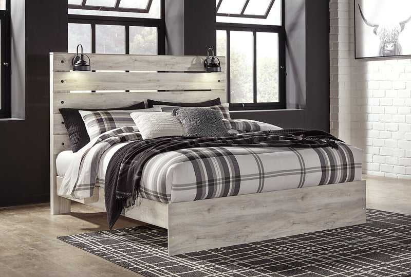 Abby 5pc Bedroom Set with Panel Bed, Dresser & Mirror, LED, USB, White - King Size