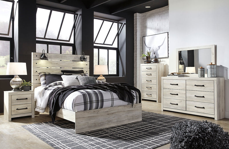 Abby 5pc Bedroom Set with Panel Bed, Dresser & Mirror, LED, USB, White - Queen Size
