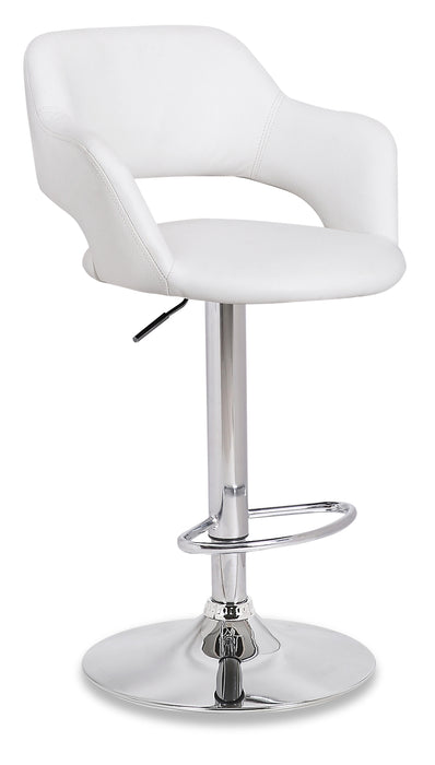 Finn Barstool with Swivel & Adjustable Seat, Vegan Leather Fabric, 23-31.5\"H, Metal - White