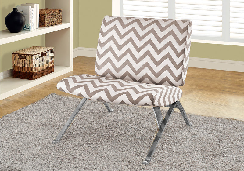 Dark Taupe Chevron with Chrome Metal Accent Chair