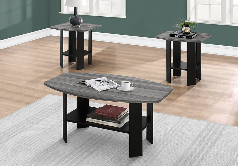 Rosario 35.5\" Modern 3-Pack Coffee + 2 End Tables with Shelf - Grey and Black 