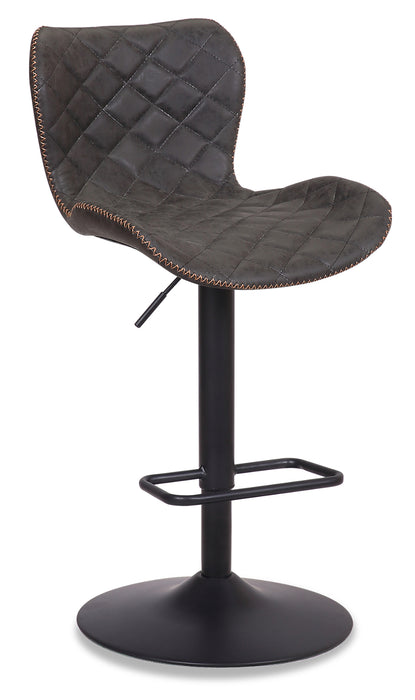 Seth Barstool with Swivel & Adjustable Seat, Vegan Leather Fabric, 23-31\"H, Metal - Grey