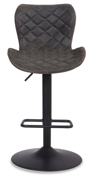 Seth Barstool with Swivel & Adjustable Seat, Vegan Leather Fabric, 23-31\"H, Metal - Grey
