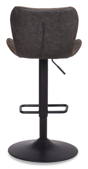 Seth Barstool with Swivel & Adjustable Seat, Vegan Leather Fabric, 23-31\"H, Metal - Grey