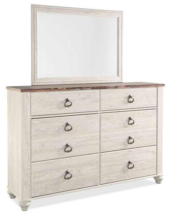 Willowton Bedroom Dresser Mirror, Attachable, Wall Hanging - Whitewash