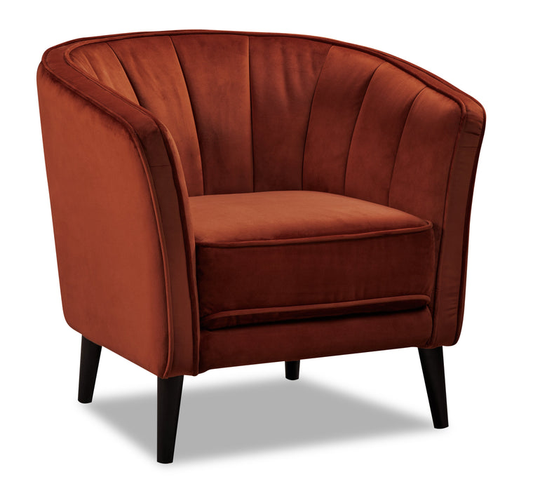 Brinley 29\" Velvet Fabric Accent Chair with Wood Legs - Orange