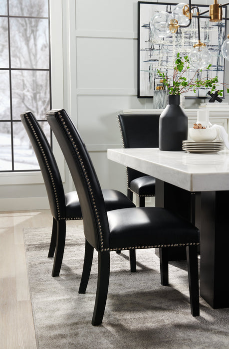 Cami 7pc Dining Set with Table & 6 Black Chairs, Genuine Marble Top, 70\"W 