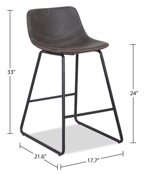 Coty Counter-Height Stool with Vegan Leather Fabric, 24\"H, Metal - Grey