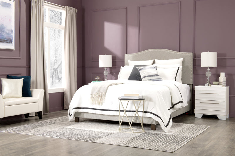 Cove Upholstered Platform Bed in Grey Fabric with Nailhead Design - King Size