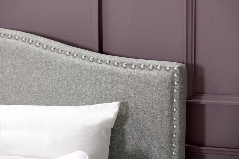 Cove Upholstered Platform Bed in Grey Fabric with Nailhead Design - Full Size